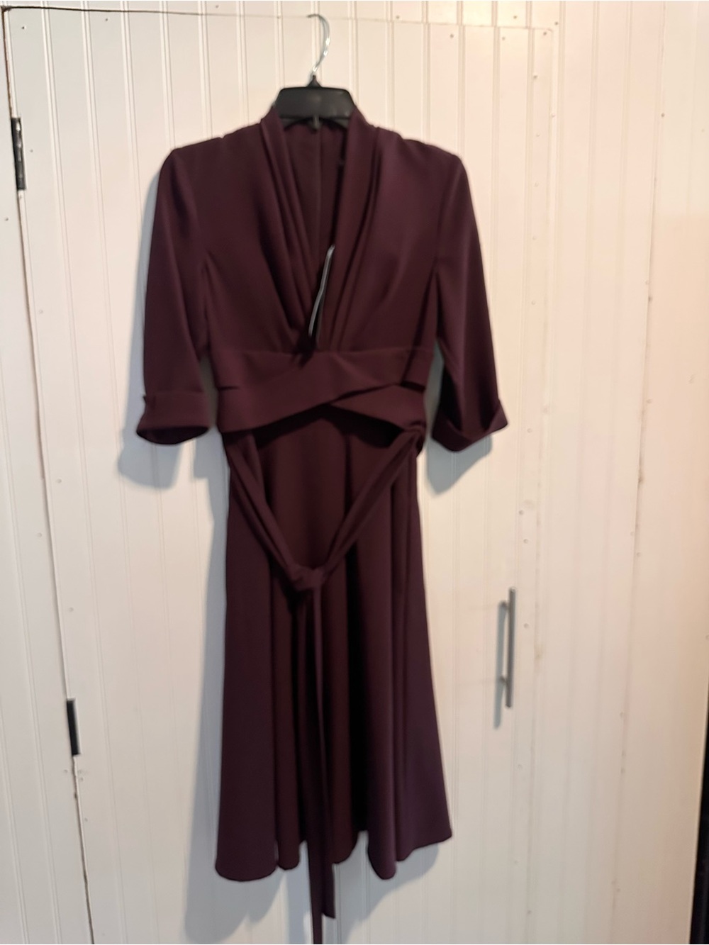 Black Halo Plum Wrap-Style Long Sleeve Dress